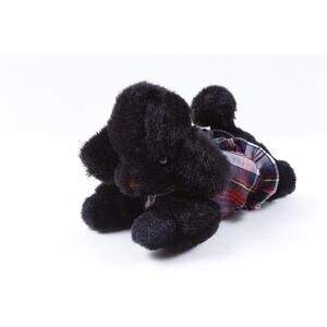 Rare Vintage Kamar Laying Poodle Plush, Handmade Prototype Black Dog,